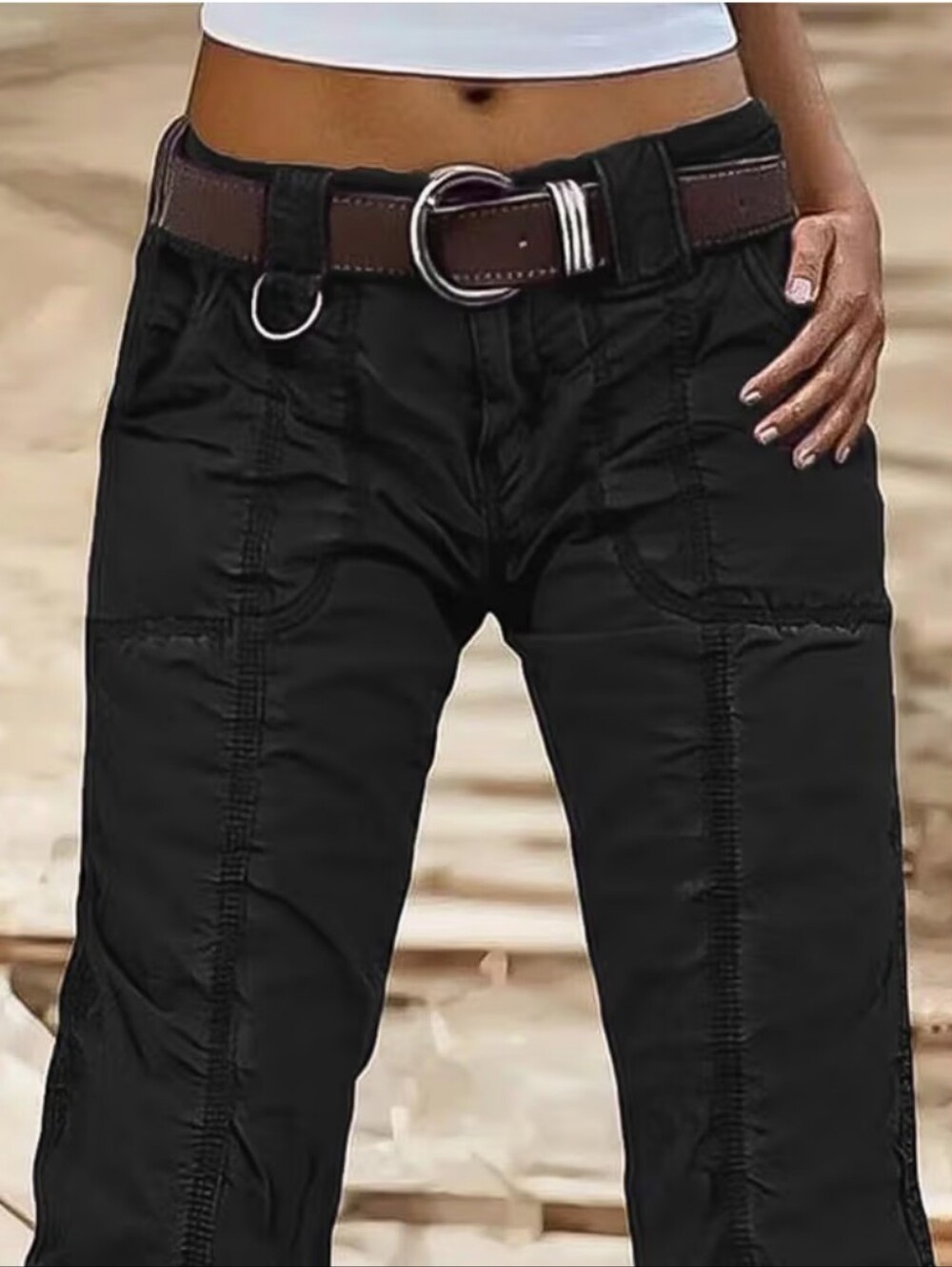 Flamingals Straight Leg Mid Rise Cargo Style Pants Stitch Detail NWT XL - Picture 2 of 8